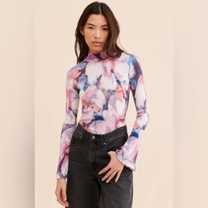 Women’s Anthropologie Pilcro Velvet Turtleneck in‎ Purple Pattern Floral Orchid